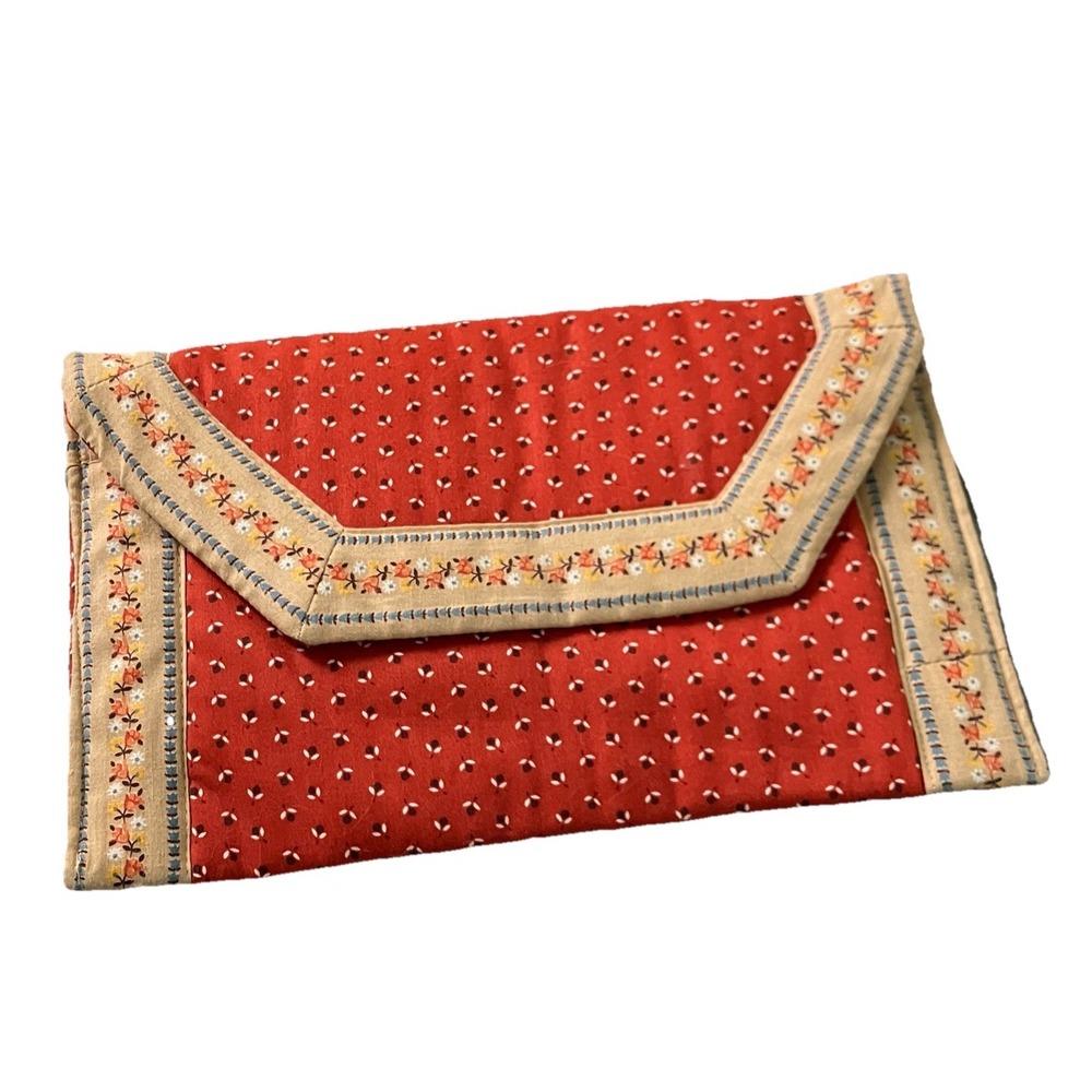 Suttles and Seawinds Red Calico Quilted Envelope Clutch Bag Made in Canada